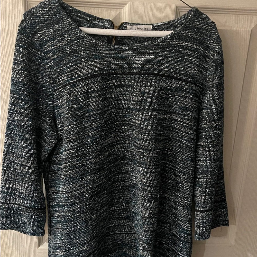 Kim Rogers Blue Heathered Scoop Neck Sweater
